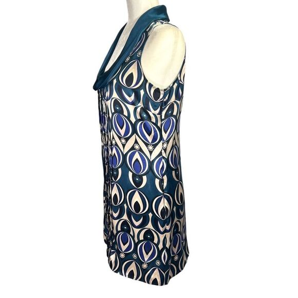 Ted Baker London Women's Teal Blue Patterned Silk Cowl Neck Dress Size 2 - Picture 5 of 12